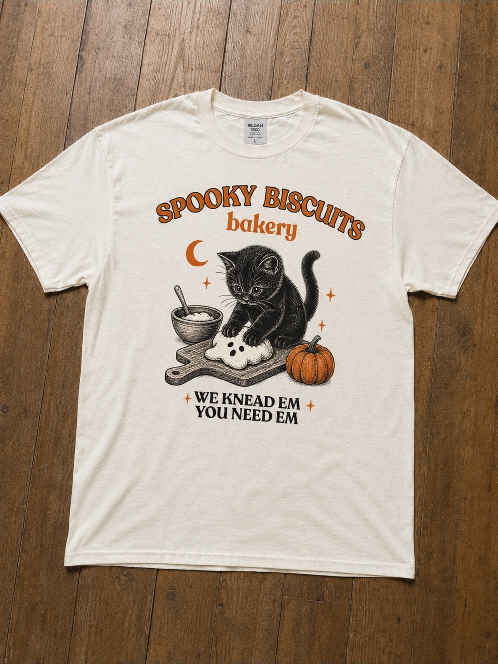 Cream Tee with Black Cat Orange Bakery Accents T-shirt